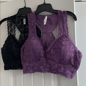 Two plus size lace bralettes.